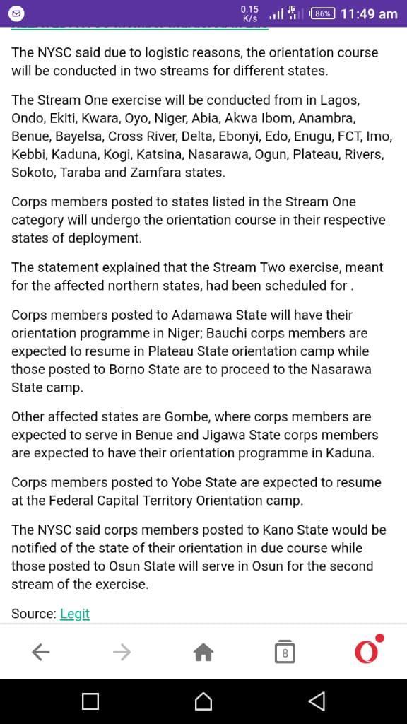 NYSC Orientation Course scheduled for 2020 Batch A Stream I & II