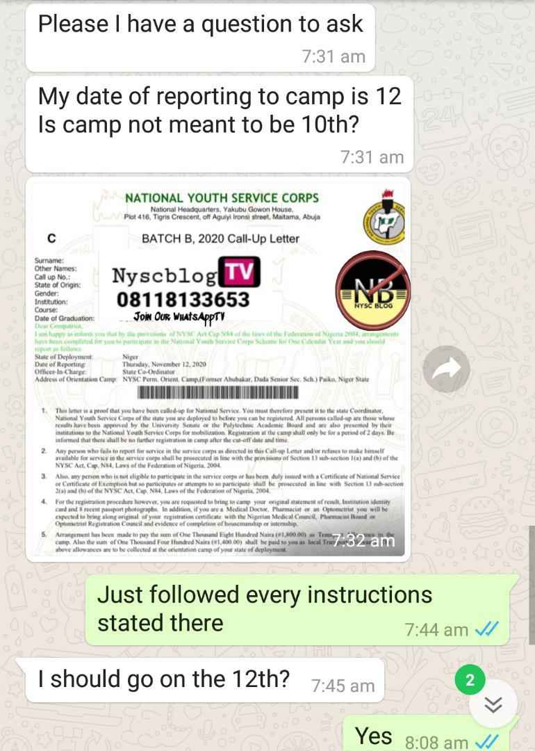 Important update about the Call Up Letter 